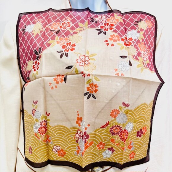 New Sticker On Celine Paris 19"MiniScarf/Handk+2 Other Beige floral  cotton (5 - Picture 6 of 11